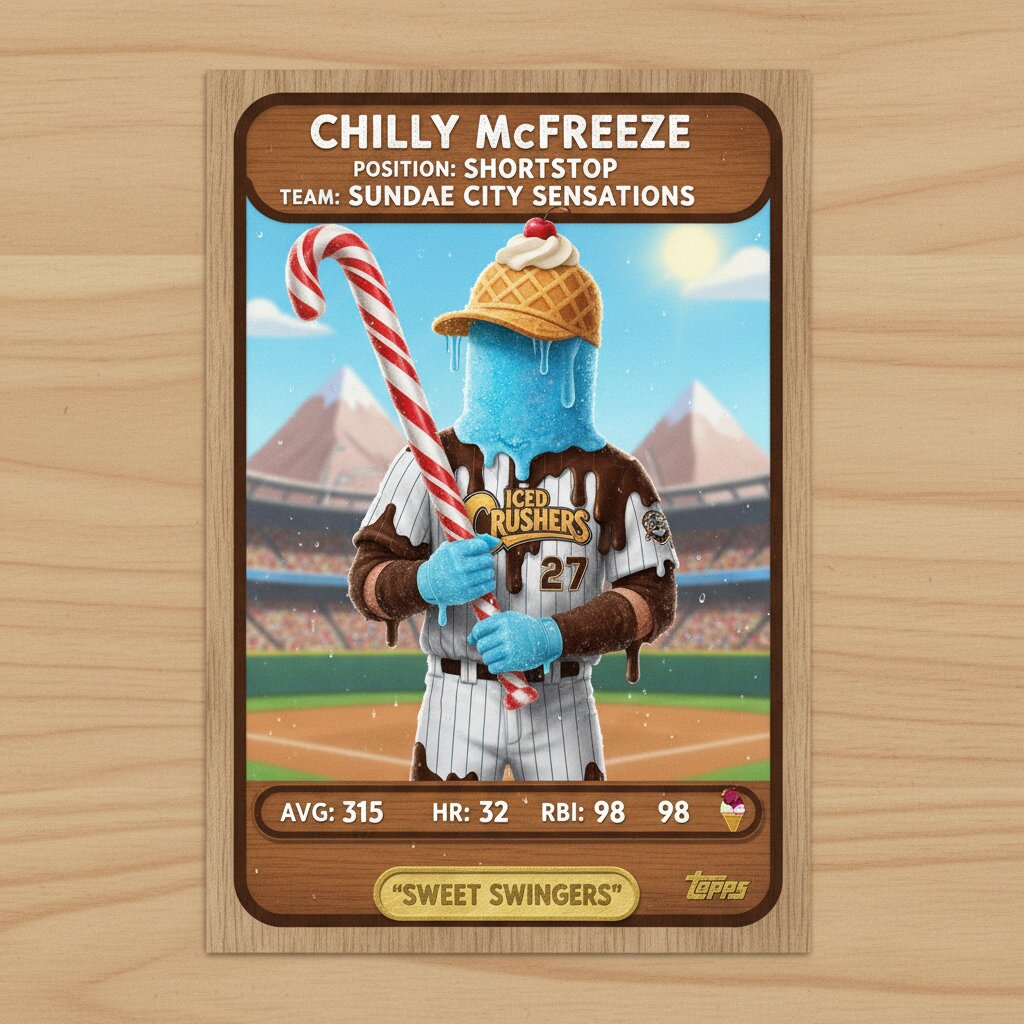 ice cream novelty &mdash; baseball card &mdash; generated image