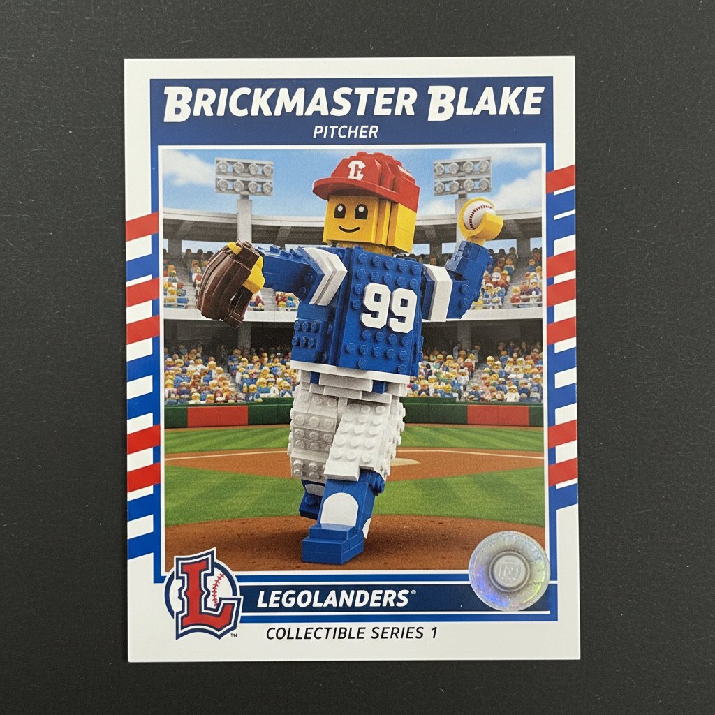 LEGO minifigure &mdash; baseball card &mdash; generated image