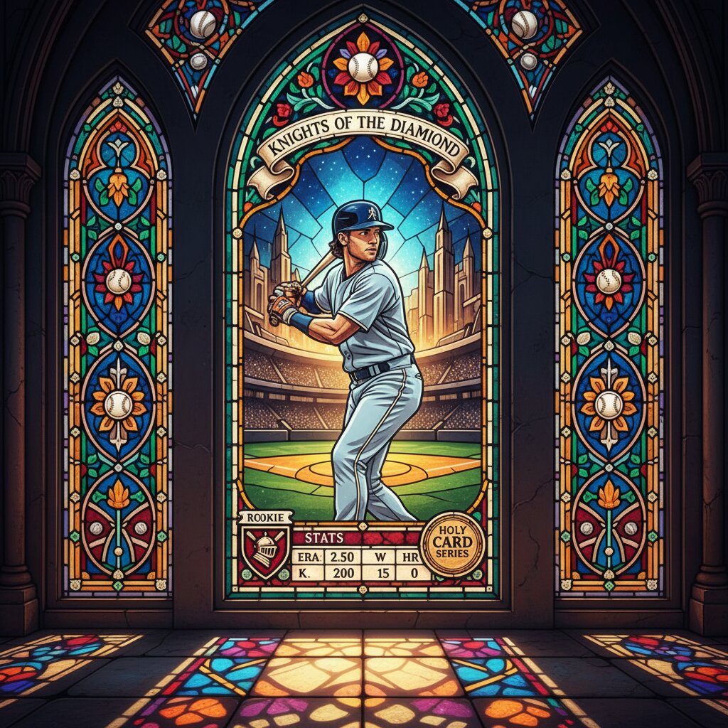 stained glass &mdash; baseball card &mdash; generated image