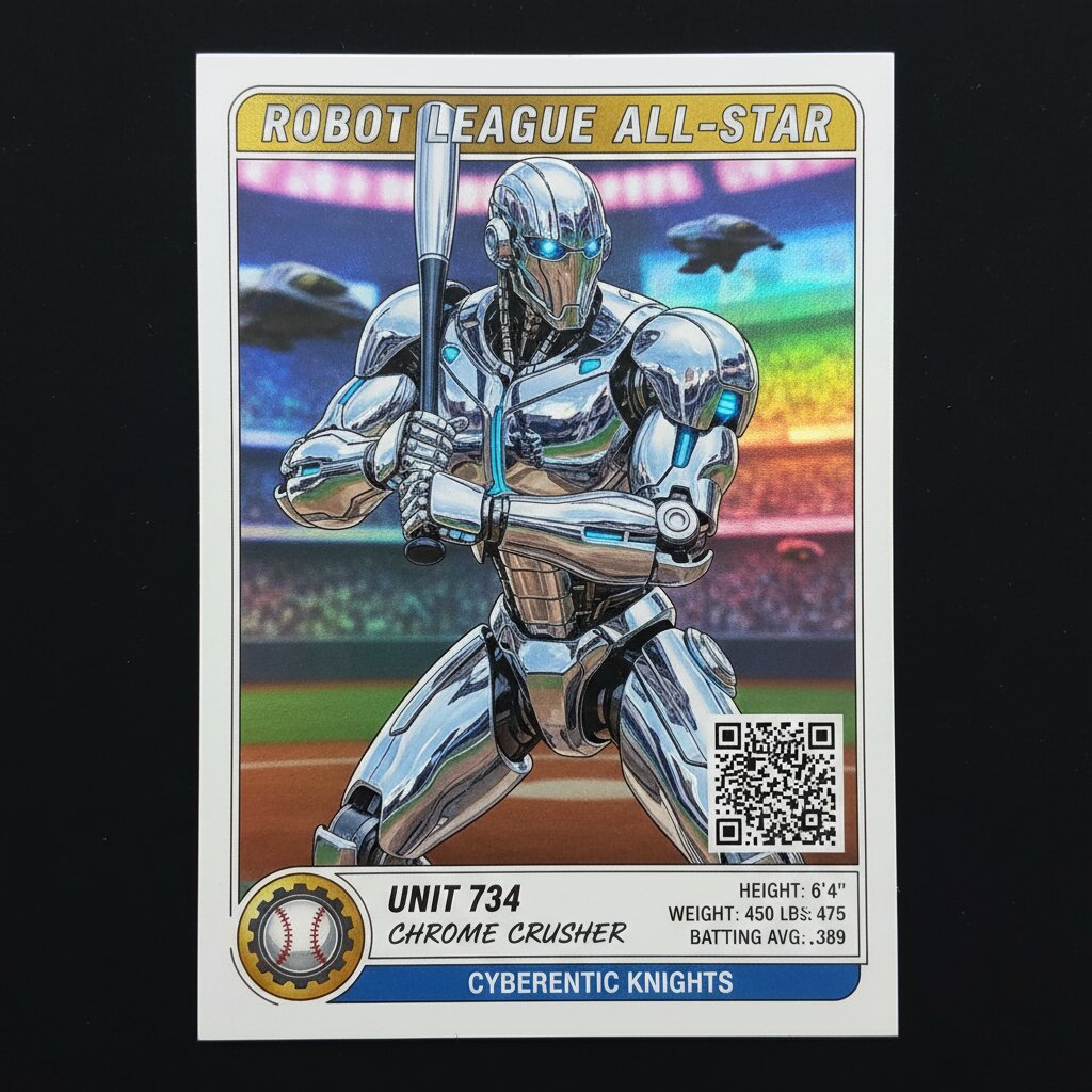 robot &mdash; baseball card &mdash; generated image