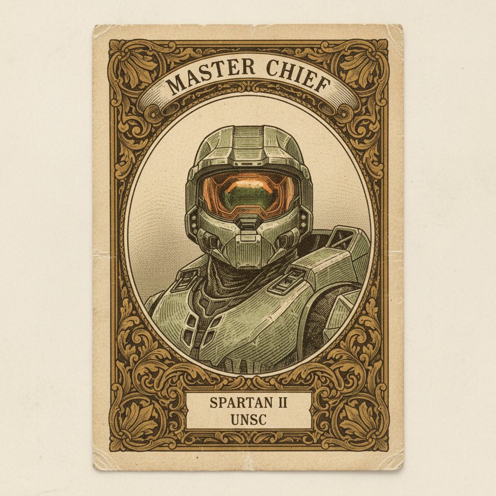 1910s tobacco card &mdash; Master Chief (Halo) &mdash; generated image