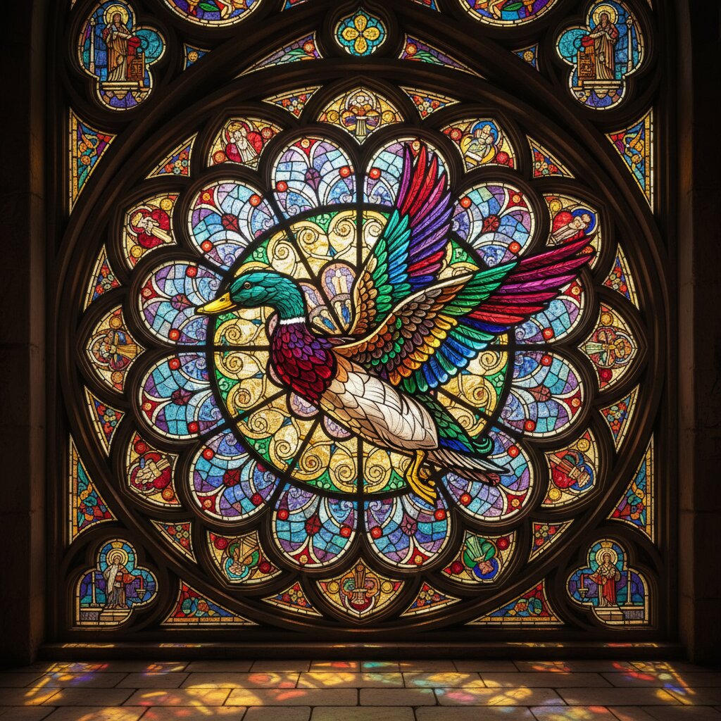 stained glass &mdash; a duck &mdash; generated image