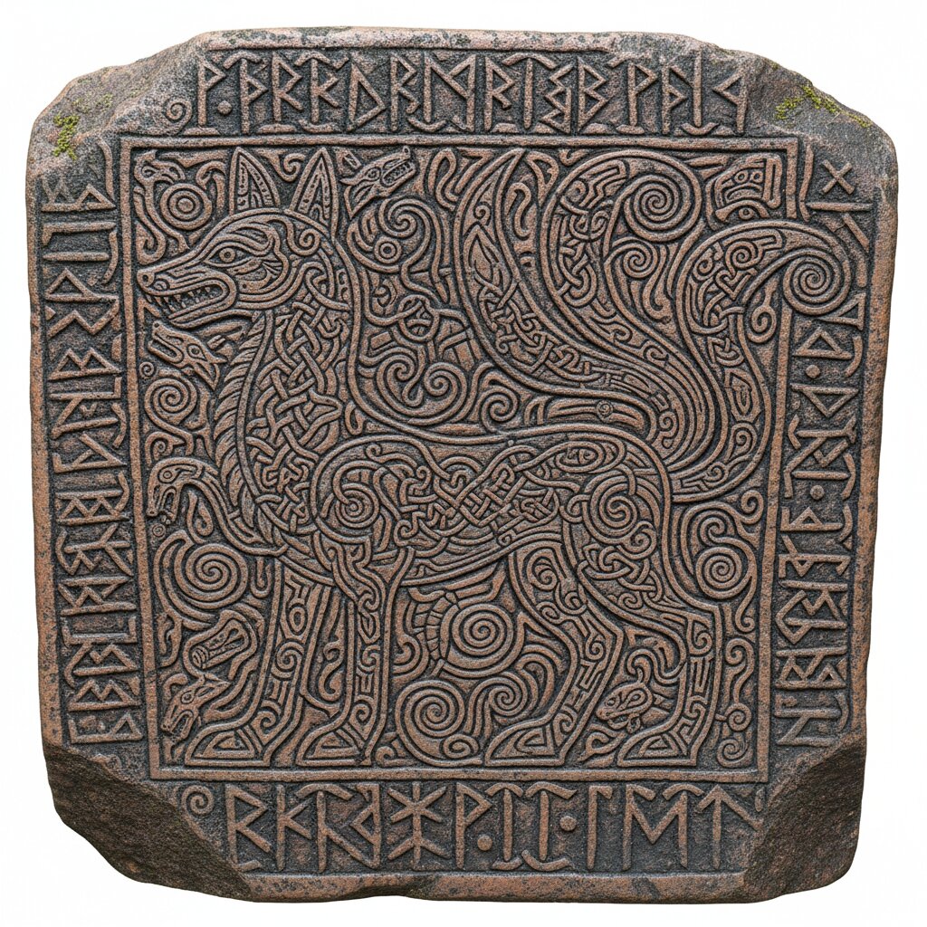 Norse Runic Carving &mdash; A nine-tailed fox &mdash; generated image