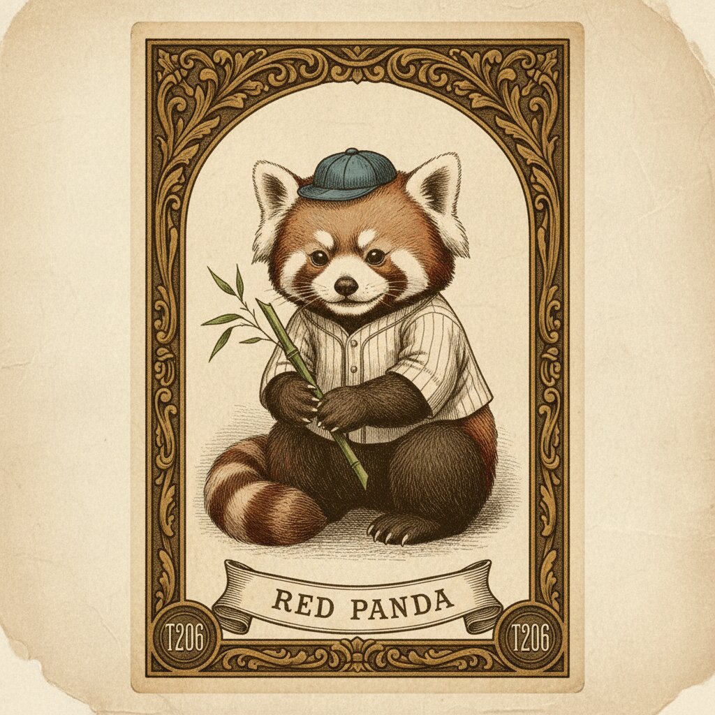 1910s tobacco card &mdash; a red panda &mdash; generated image