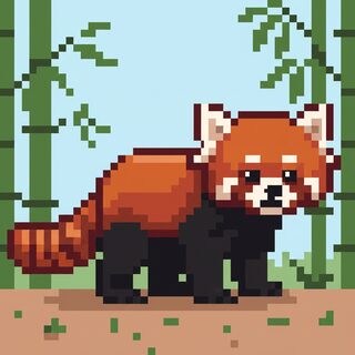 8-bit pixel art &mdash; a red panda