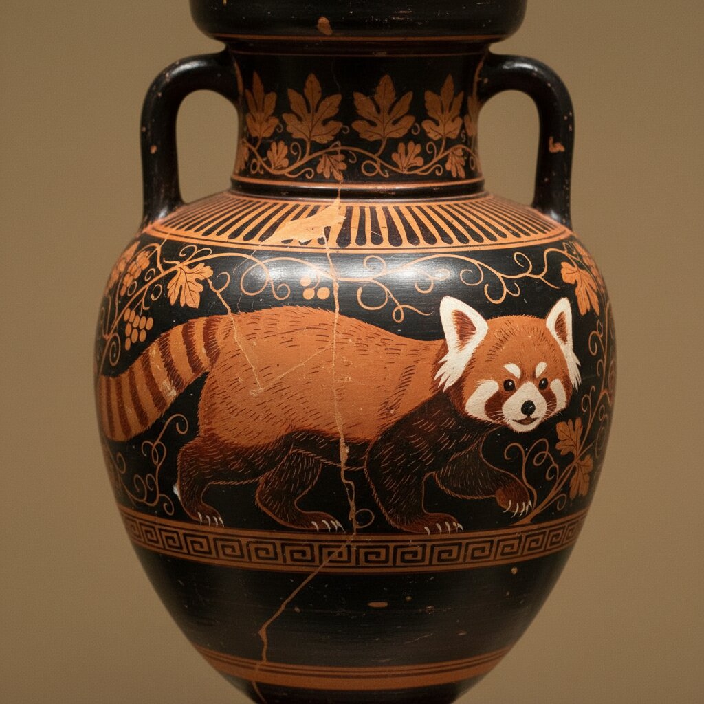 Ancient Greek Red-Figure Pottery &mdash; a red panda &mdash; generated image