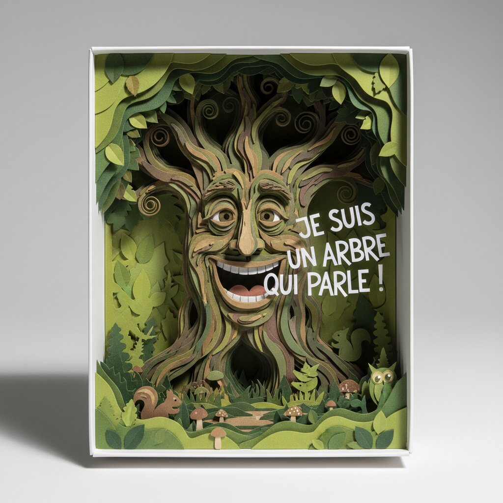 paper-craft &mdash; A Tree Speaking Untranslated French &mdash; generated image