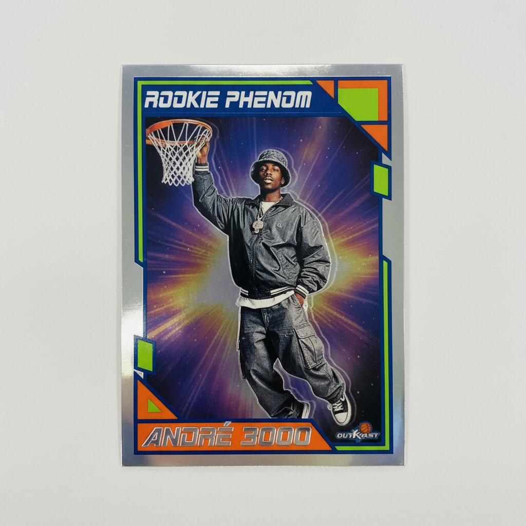 1990s glossy rookie card &mdash; Andre 3000 &mdash; generated image