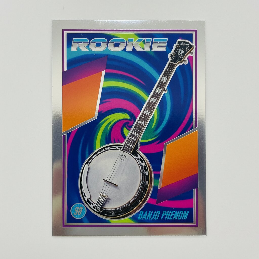 1990s glossy rookie card &mdash; banjo &mdash; generated image