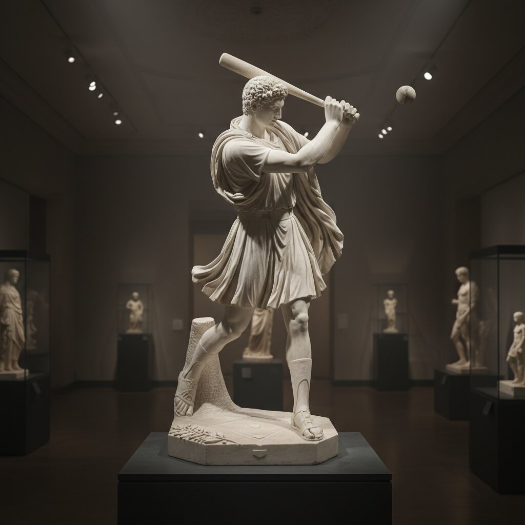 ancient Greek marble statue &mdash; Baseball Player &mdash; generated image