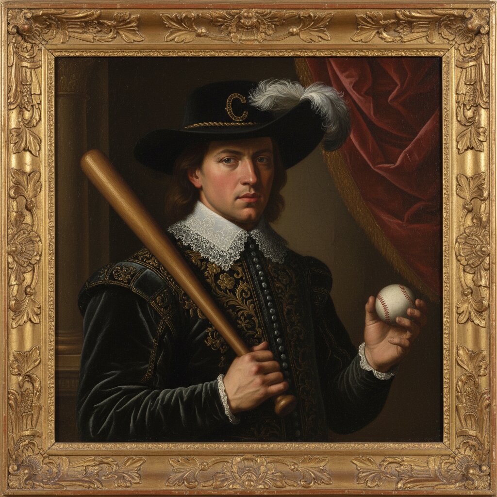 Renaissance oil painting &mdash; Baseball Player &mdash; generated image