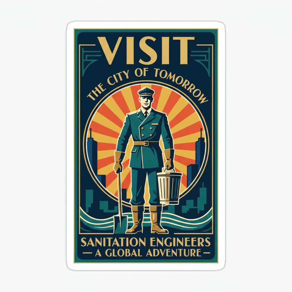 Art Deco travel poster &mdash; garbage man &mdash; generated image