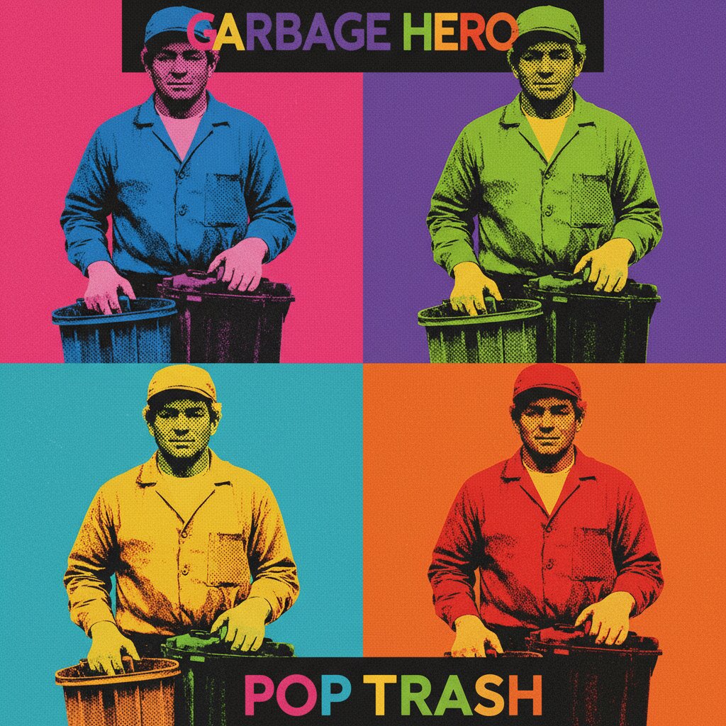 pop art silkscreen &mdash; garbage man &mdash; generated image