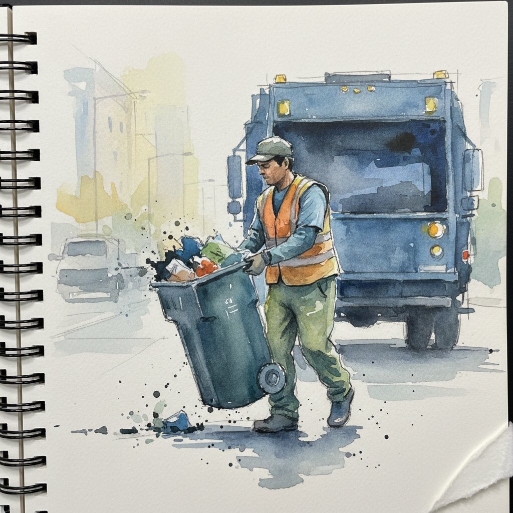 watercolor sketchbook &mdash; garbage man &mdash; generated image