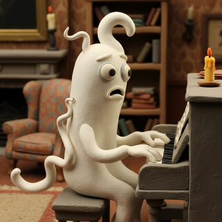claymation &mdash; ghost playing the piano