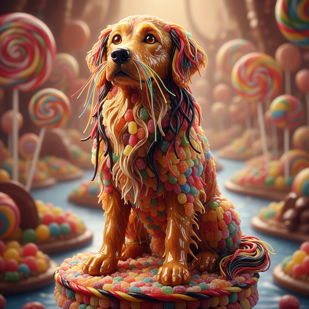 made of candy &mdash; golden retriever &mdash; generated image