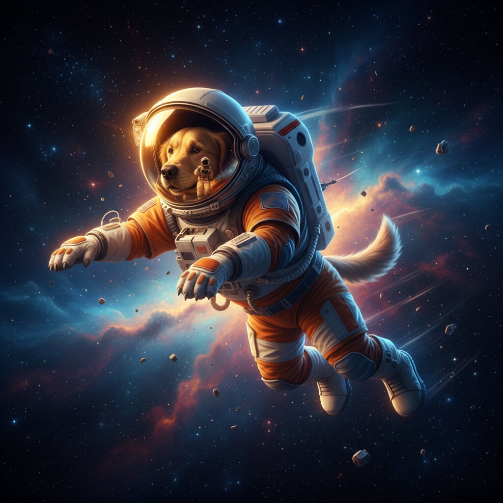 outer space &mdash; golden retriever &mdash; generated image