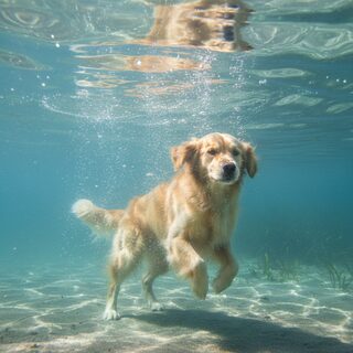 underwater &mdash; golden retriever