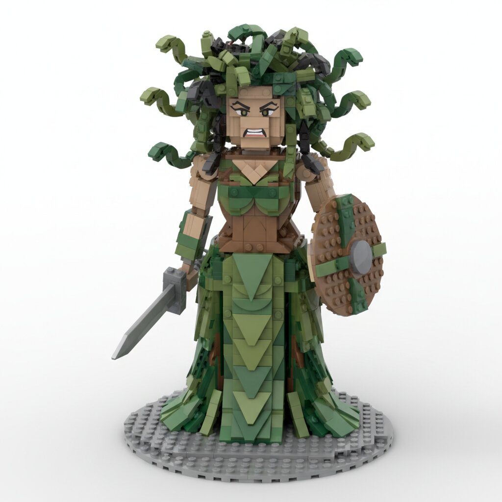 LEGO minifigure &mdash; Medusa &mdash; generated image