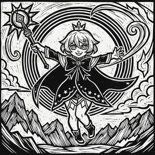 woodcut block print &mdash; Paimon
