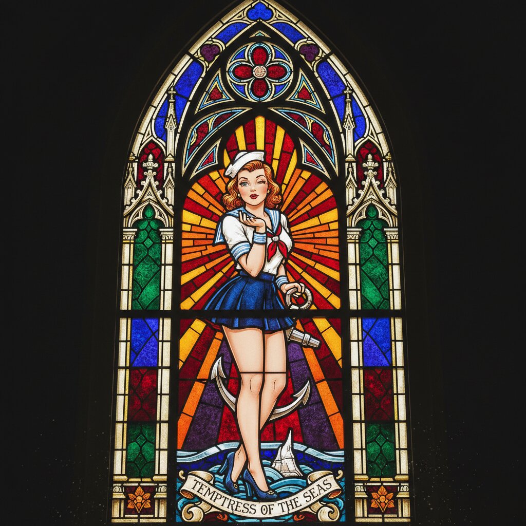 stained glass &mdash; Pinup Girl &mdash; generated image