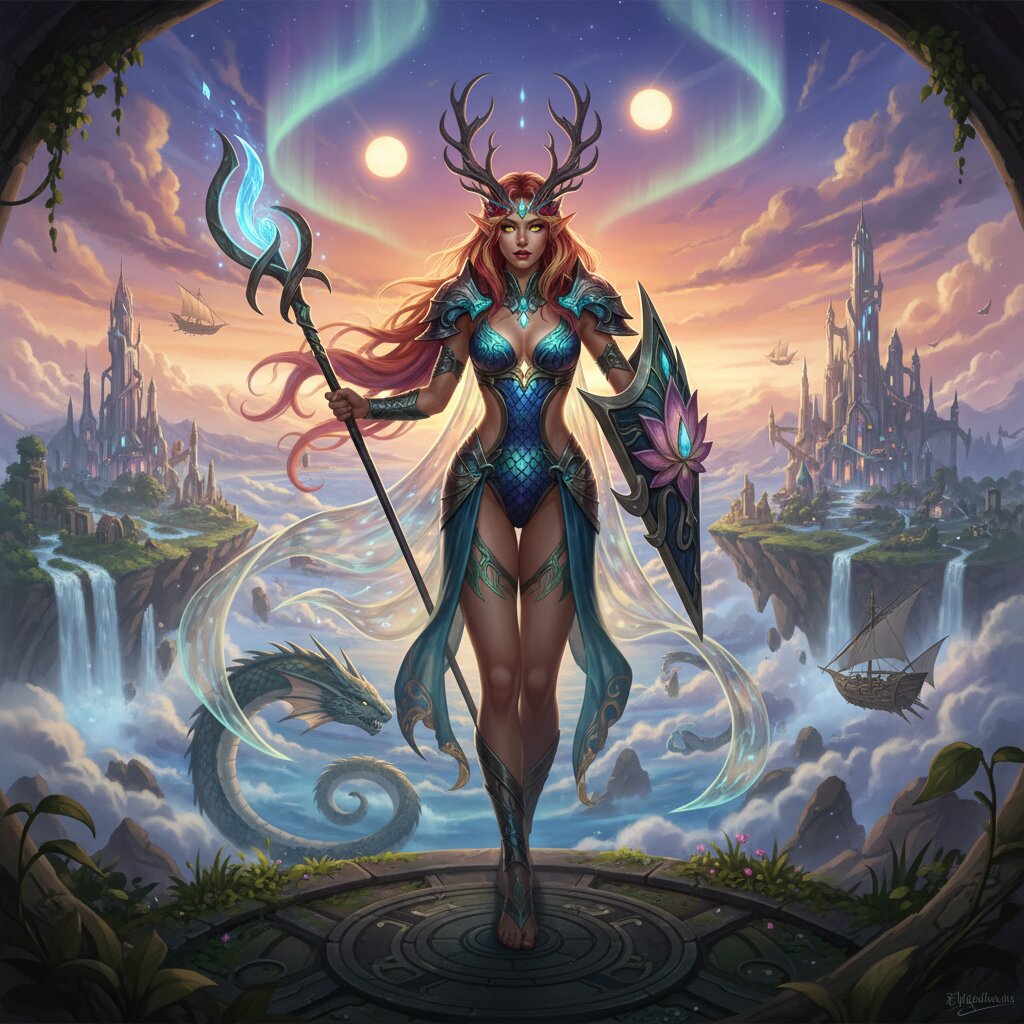 World of Warcraft × FFXI &mdash; racially ambiguous swimsuit model &mdash; generated image