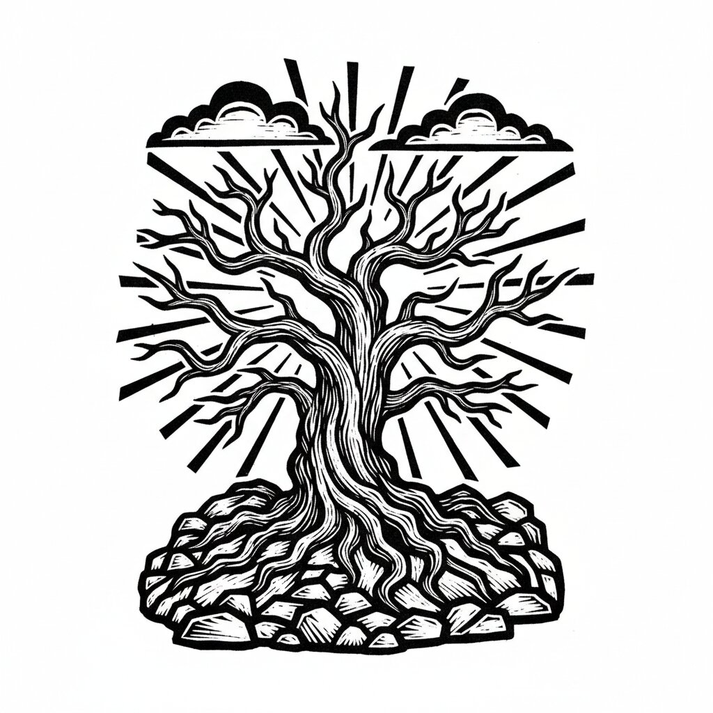 woodcut block print &mdash; Tree &mdash; generated image