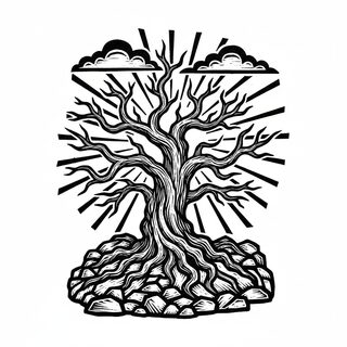 woodcut block print &mdash; Tree